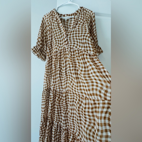 Brown Checkered Midi Dress - Picture 6 of 11